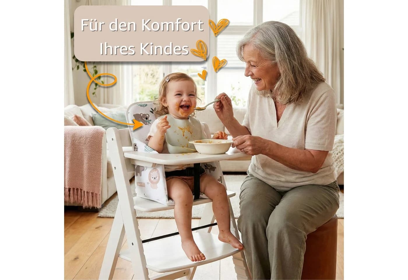 Totsy Baby Sitzverkleinerer Hochstuhl Beige/Weiß mit Sternen - Bild 4