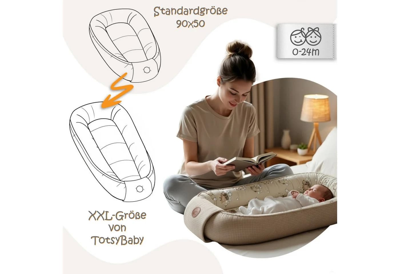 Totsy Babynest Neugeborene Nestchen Schlange Beige - Bild 3