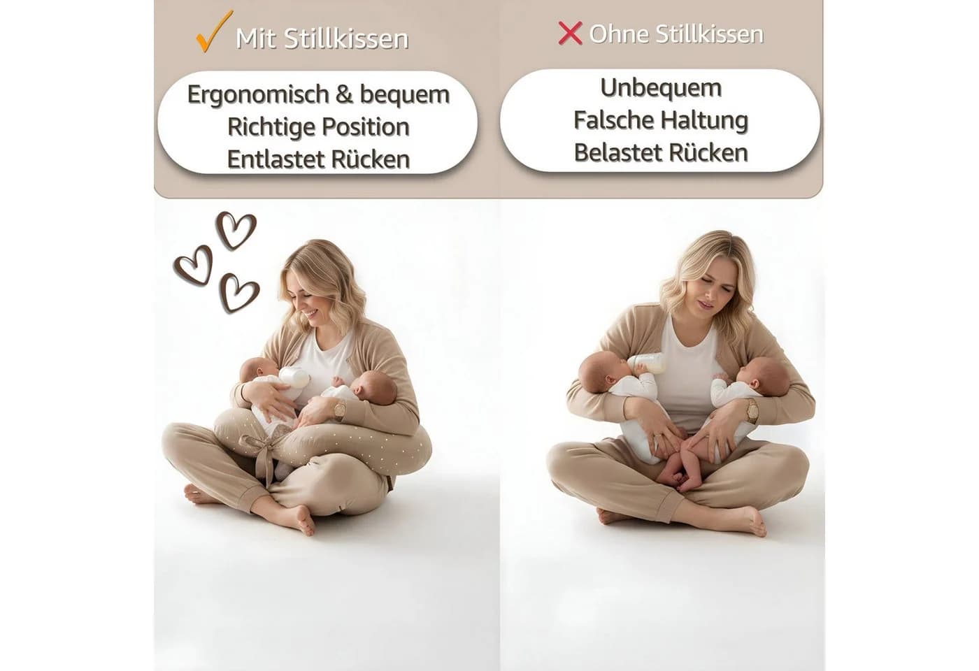 Totsy Baby Stillkissen XXL für Zwillinge - Halbmond-Form mit Gurten - Bild 4