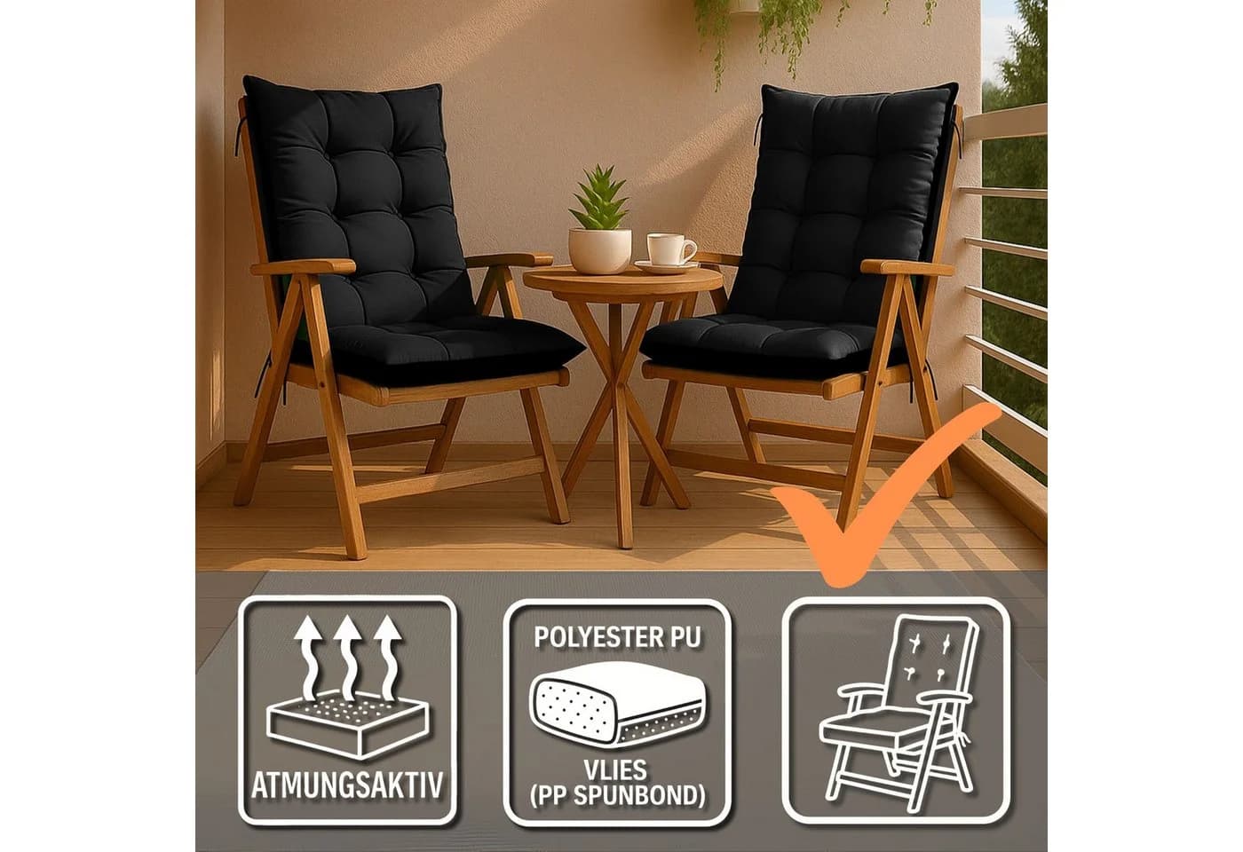 Amazinggirl Hochlehnerauflage Gartenstuhl Grau 4 St - Bild 5