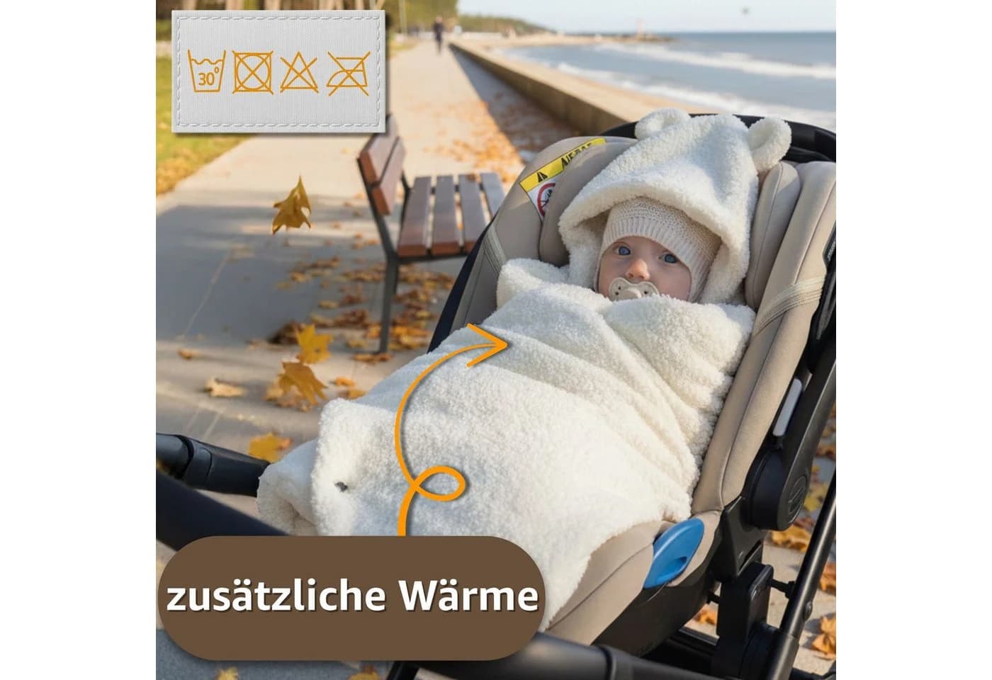 Totsy Baby Einschlagdecke Babyschale Bouclé Beige 90x90 cm - Bild 4