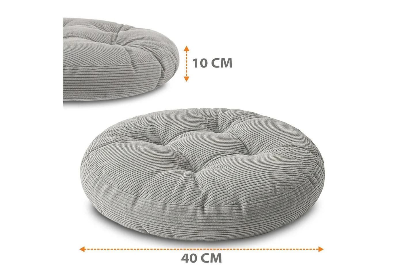 Amazinggirl Stuhlkissen Grau Rund 40 cm Cord Sitzkissen