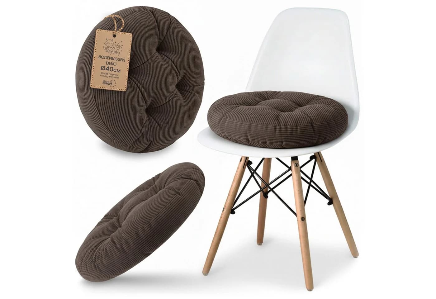 Amazinggirl Stuhlkissen Sitzkissen rund 40 cm Braun Cord - Bild 2