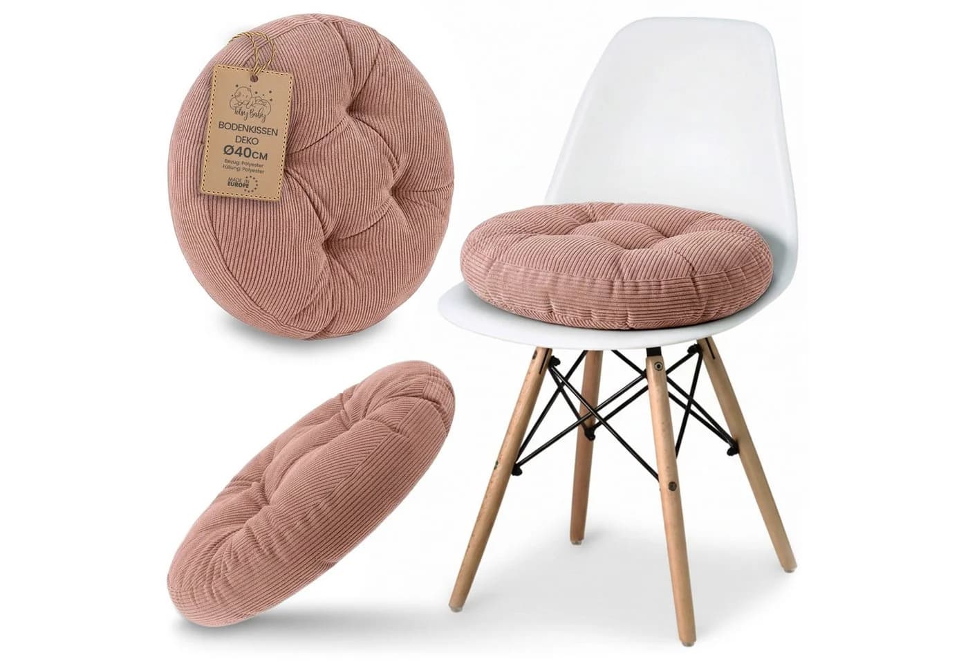Amazinggirl Stuhlkissen Sitzkissen rund 40 cm Rosa Cord - Bild 2