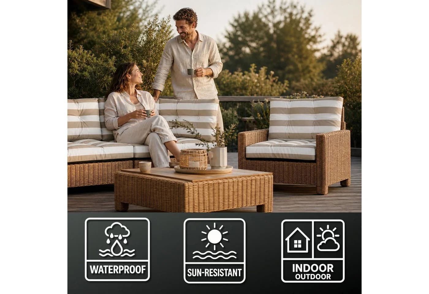 Amazinggirl Sitzkissen Outdoor für Gartenmöbel - Beige Grau - Bild 3