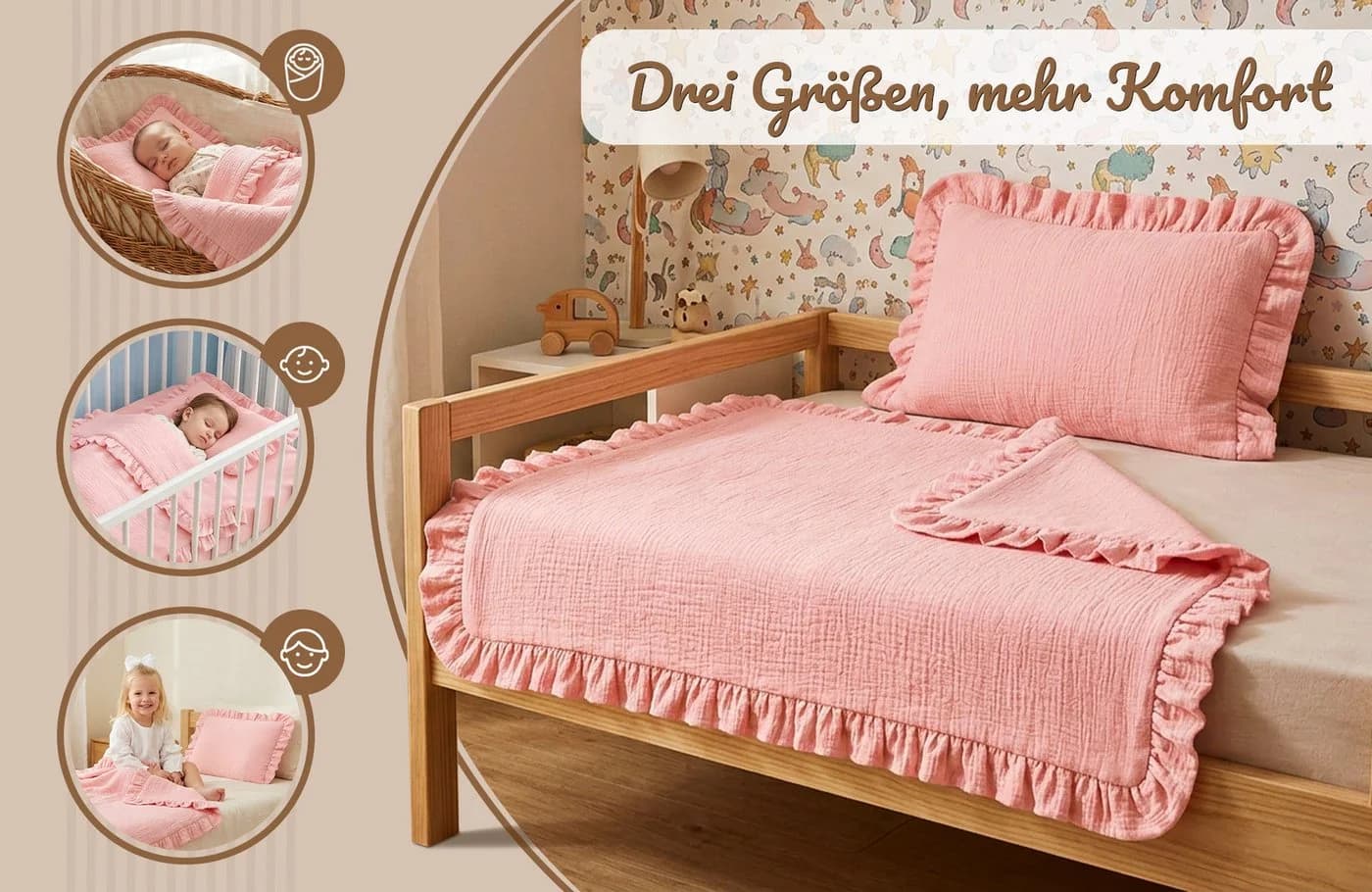 Totsy Baby Musselin Decke Set mit Kissen Beige Rüschen - Bild 3