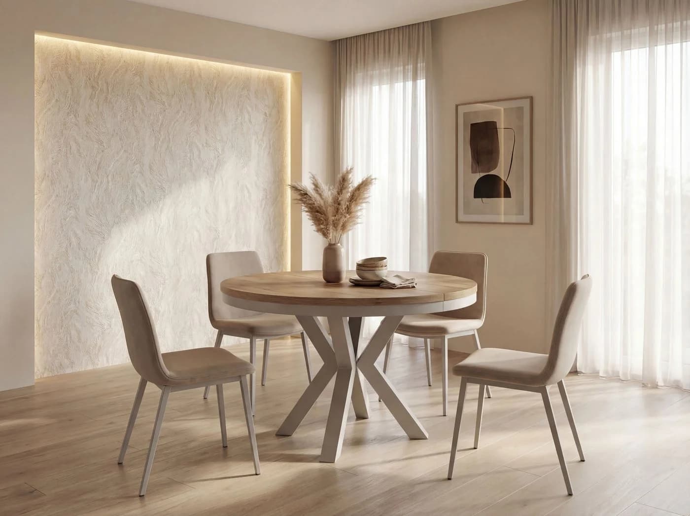 WFL GROUP Esstisch Clara Grau-Beige Rund Ausziehbar Industrial - Bild 2