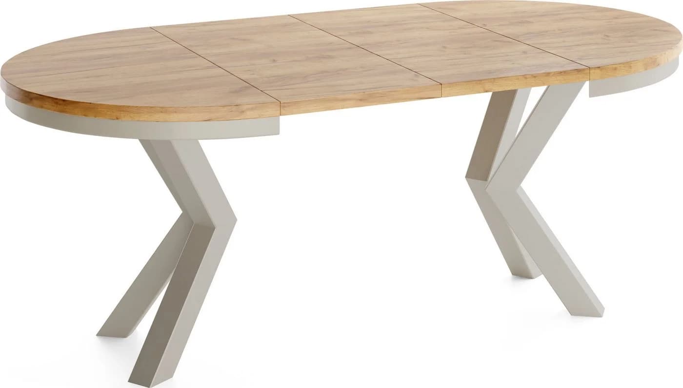 WFL GROUP Esstisch Clara Grau-Beige Industrial Rund Ausziehbar - Bild 4