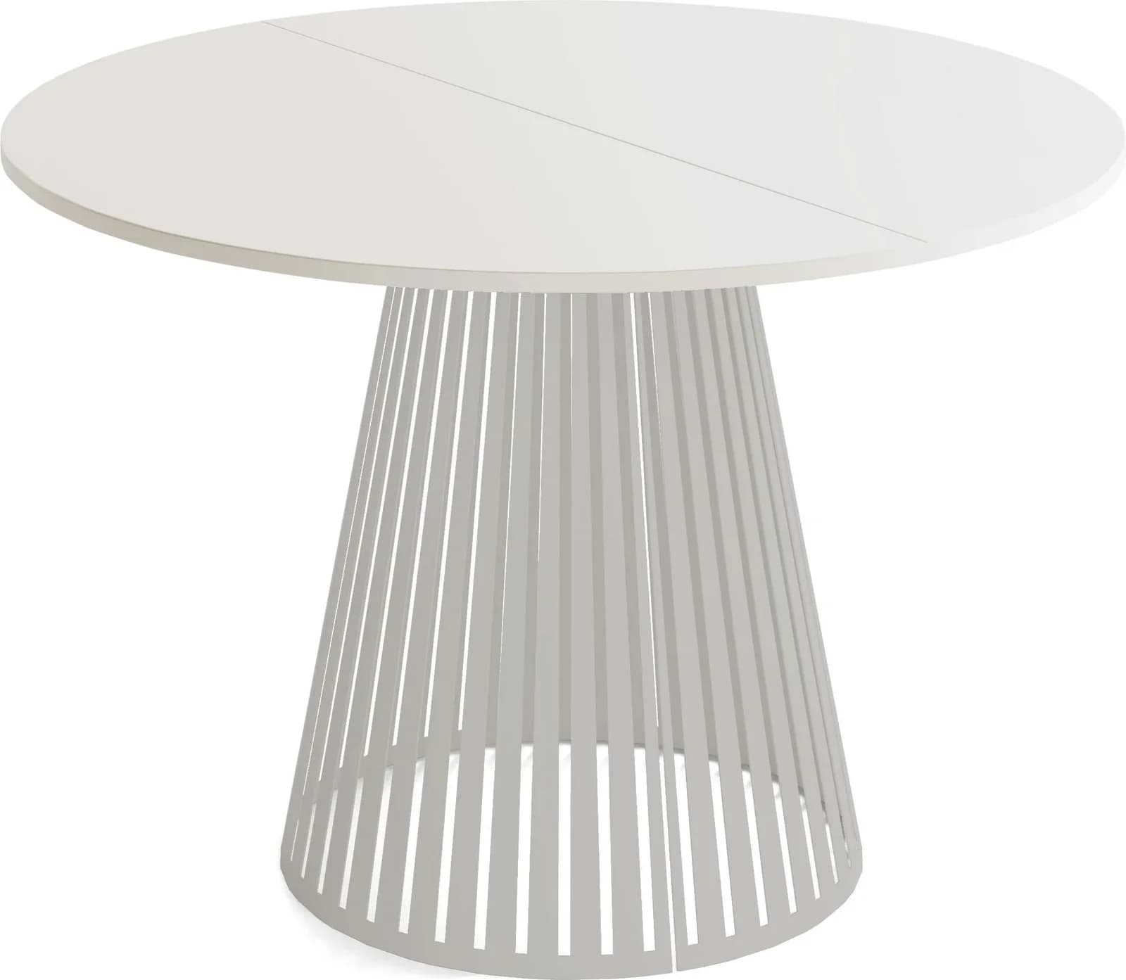 ESSTISCH Naro rund ausziehbar mit Lamellen-Metallgestell in Grau-Beige