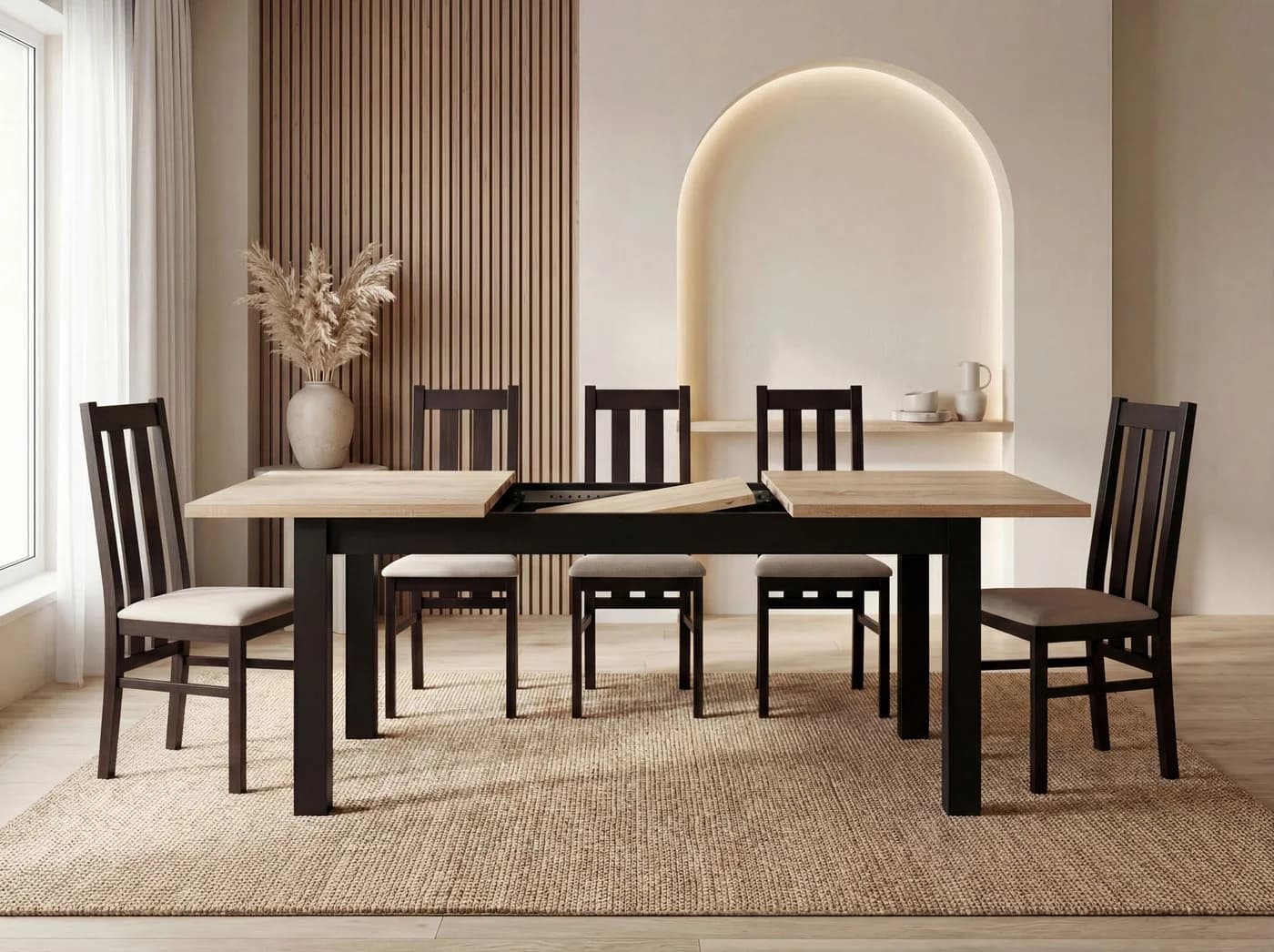 WFL GROUP Esstisch Lindberg ausziehbar weiß braun Holzoptik - Bild 5