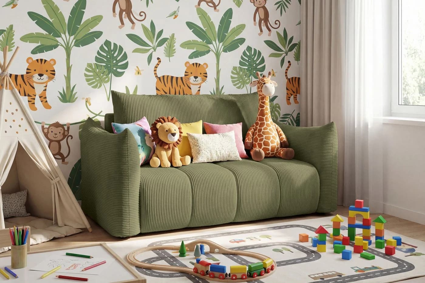 WFL GROUP Kindersofa Lilo 2-Sitzer Cord Schlaffunktion - Bild 2
