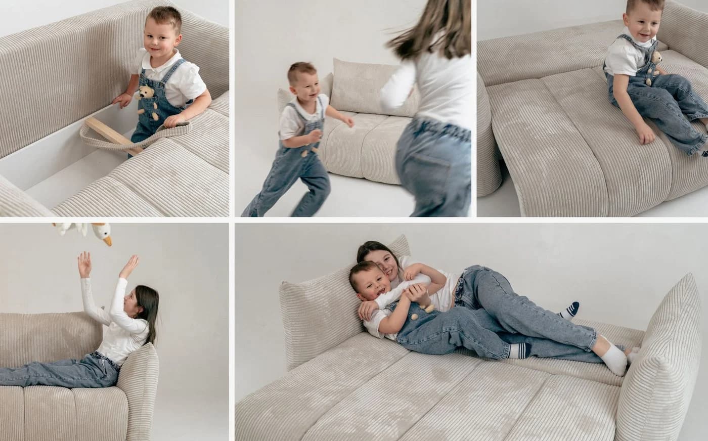 WFL GROUP Kindersofa Lilo Grau Cord mit Schlaffunktion & Bettkasten - Bild 5