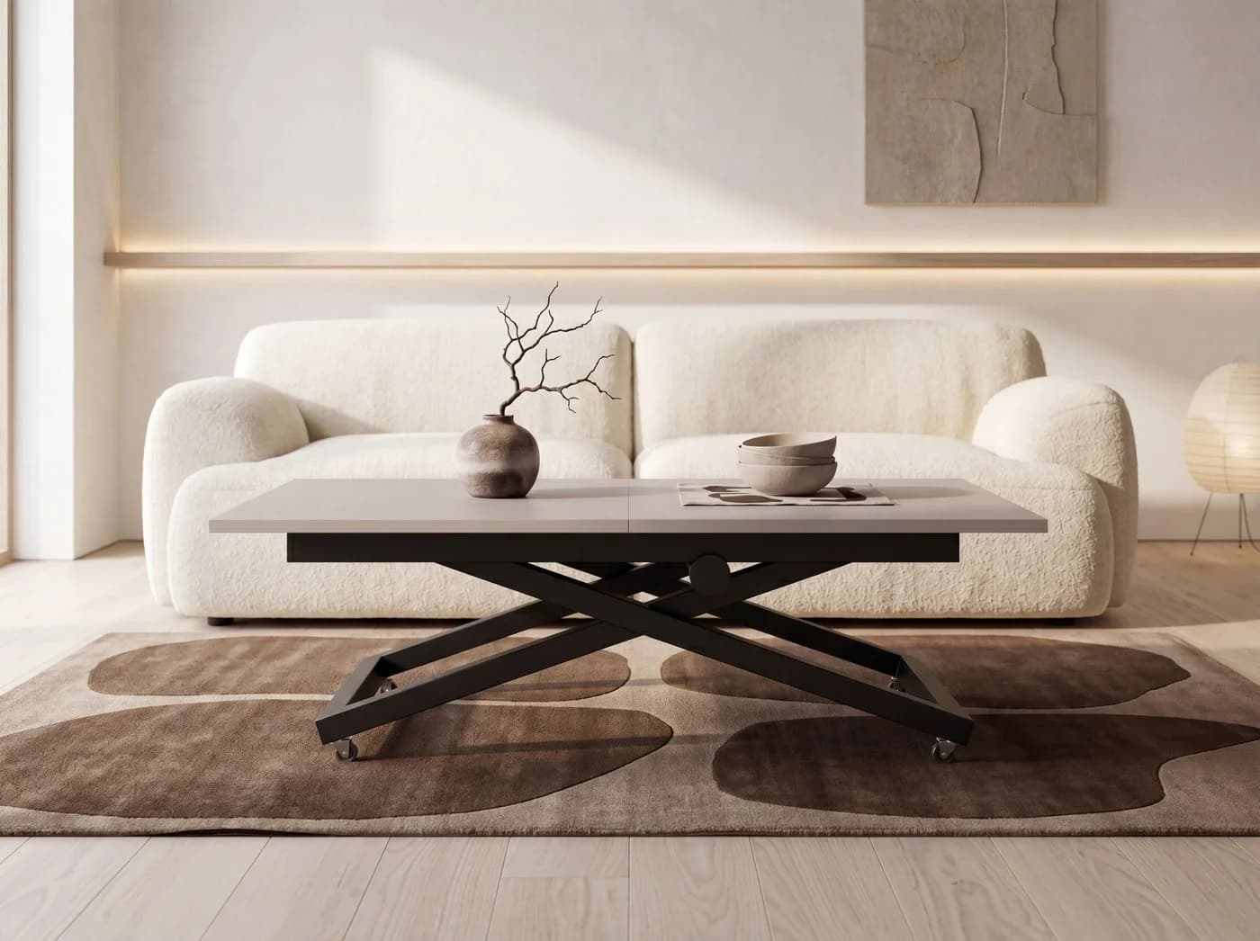 WFL GROUP Couchtisch Axen Ausziehbar Höhenverstellbar Schwarz Beige - Bild 2