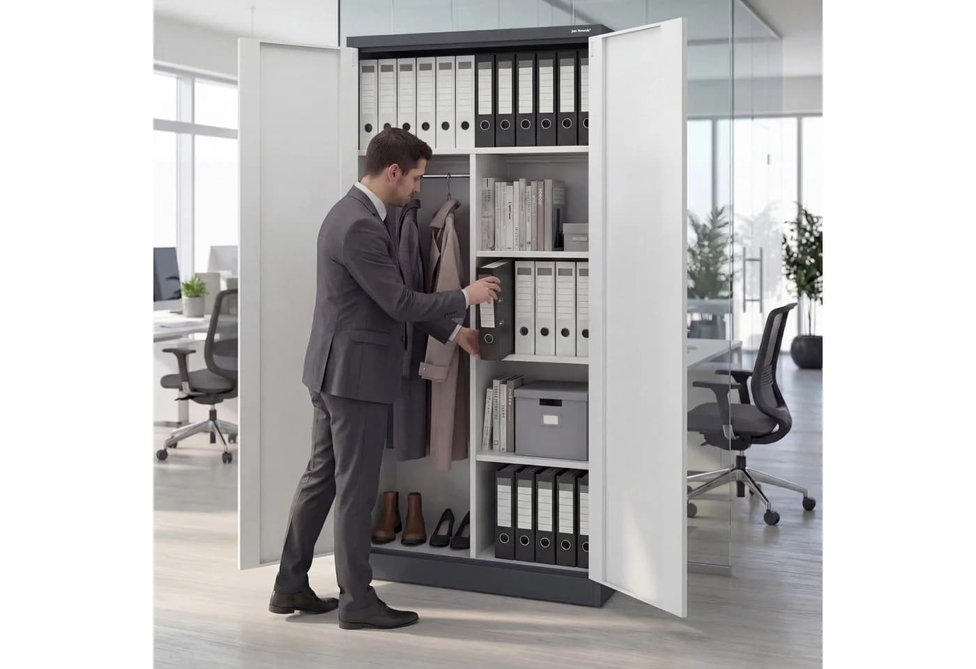 Jan Nowak Mehrzweckschrank Metall DAWID 90 cm Anthrazit-Weiß