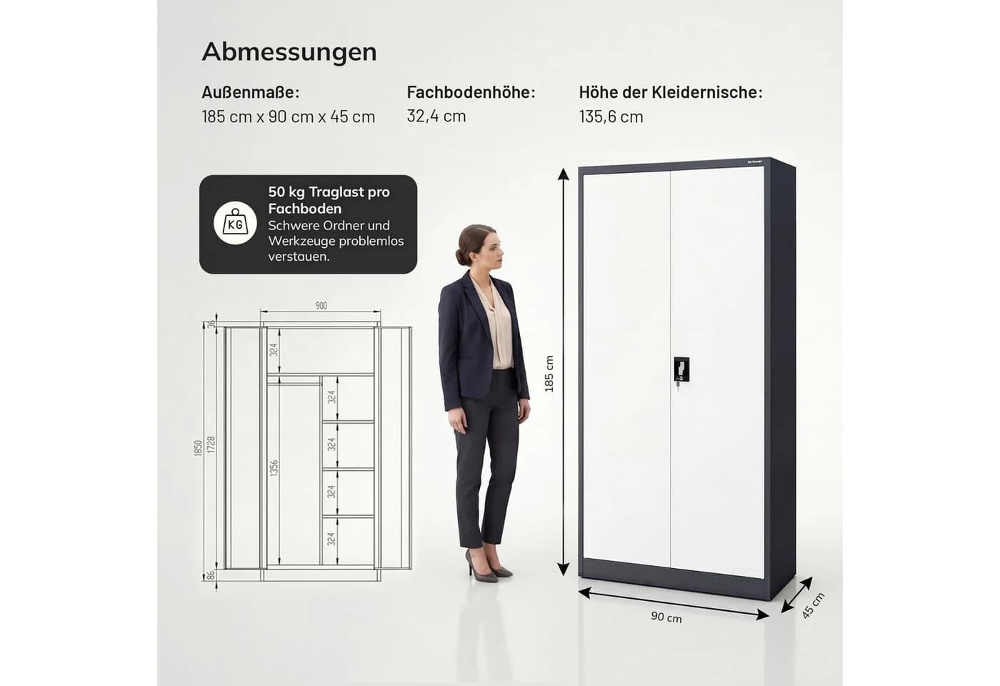Jan Nowak Mehrzweckschrank Metall DAWID 90 cm Anthrazit-Weiß - Bild 5