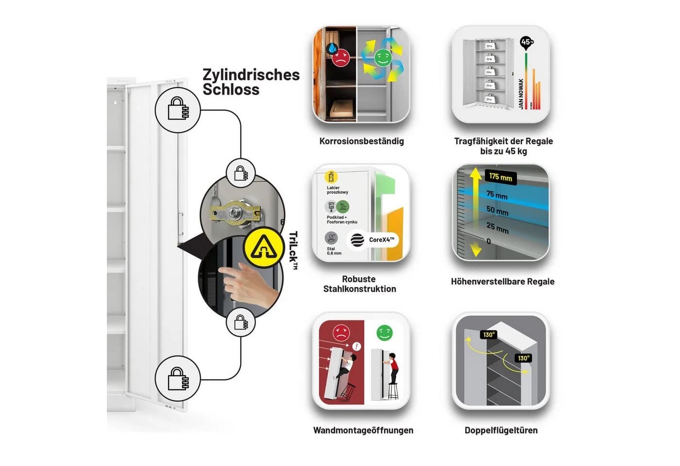 Jan Nowak Aktenschrank Compact Metall Weiß 4 Böden abschließbar - Bild 4