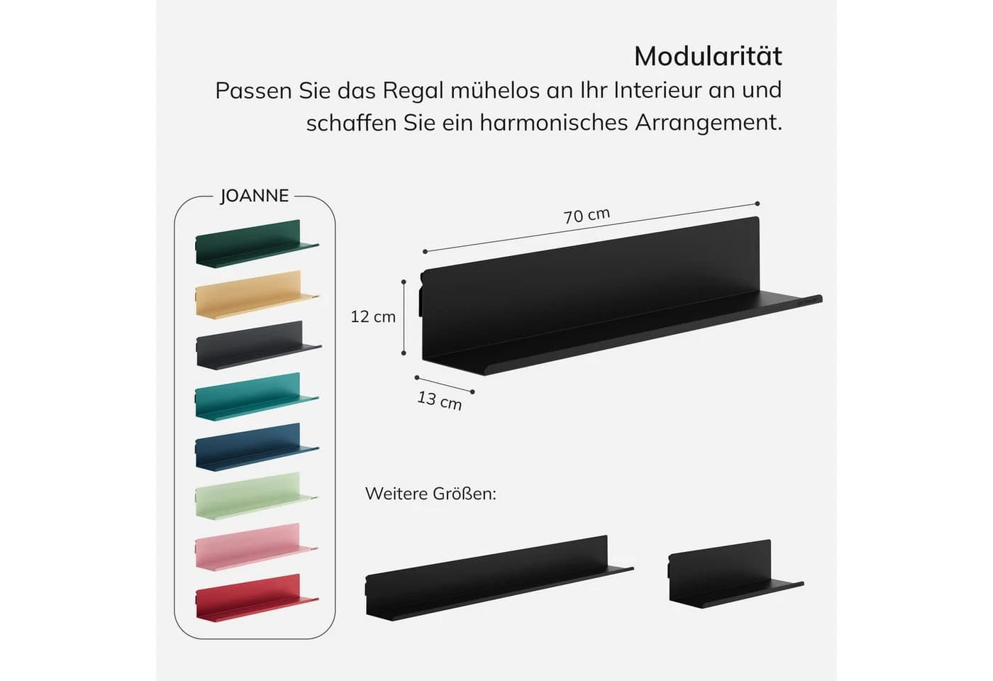 Jan Nowak Wandregal JOANNE Metall Schwarz Verstecktes Befestigungssystem - Bild 4