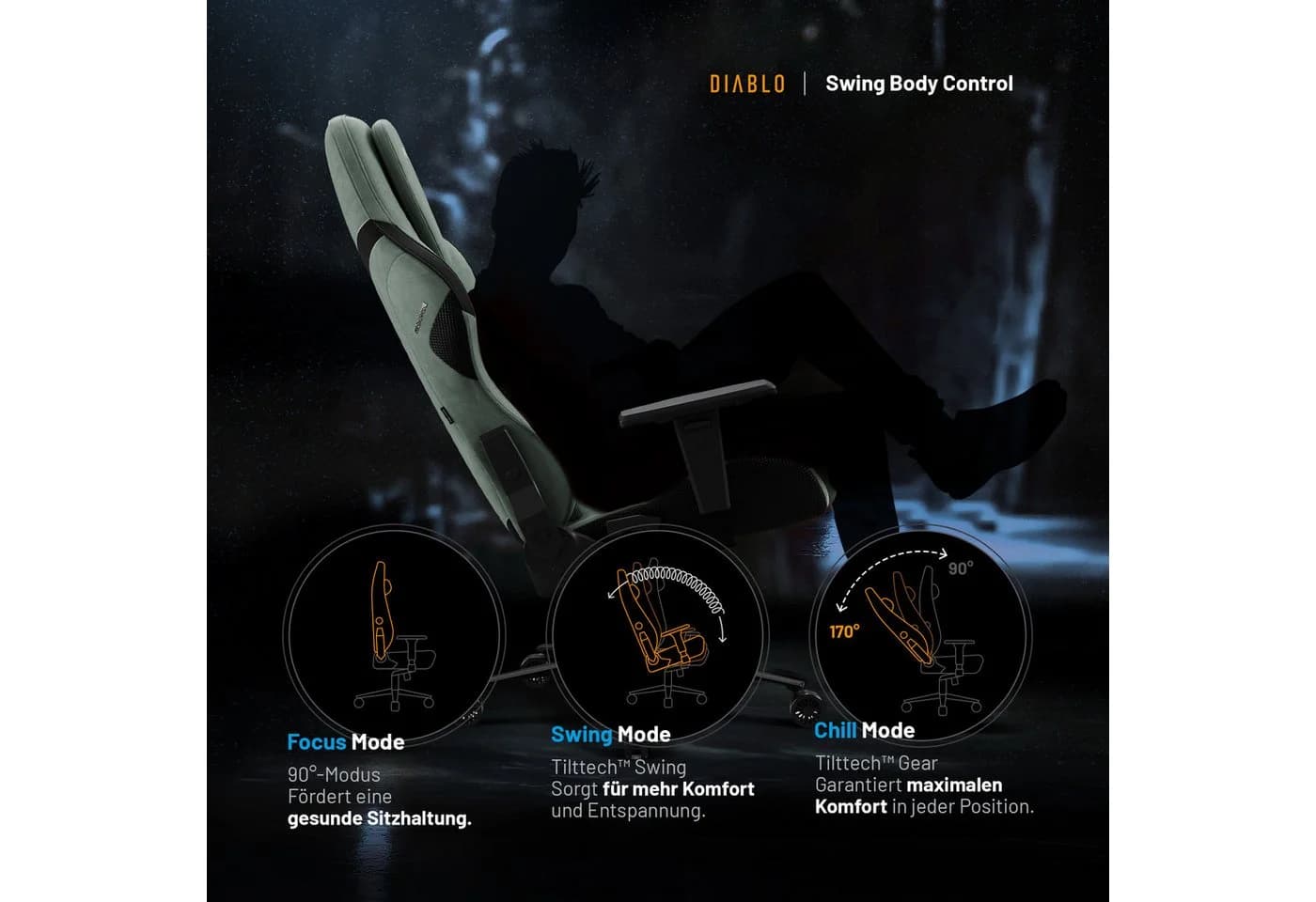 DIABLO CHAIRS Gaming-Stuhl X.One Prime Grün CoolComfort Metallbasis - Bild 4