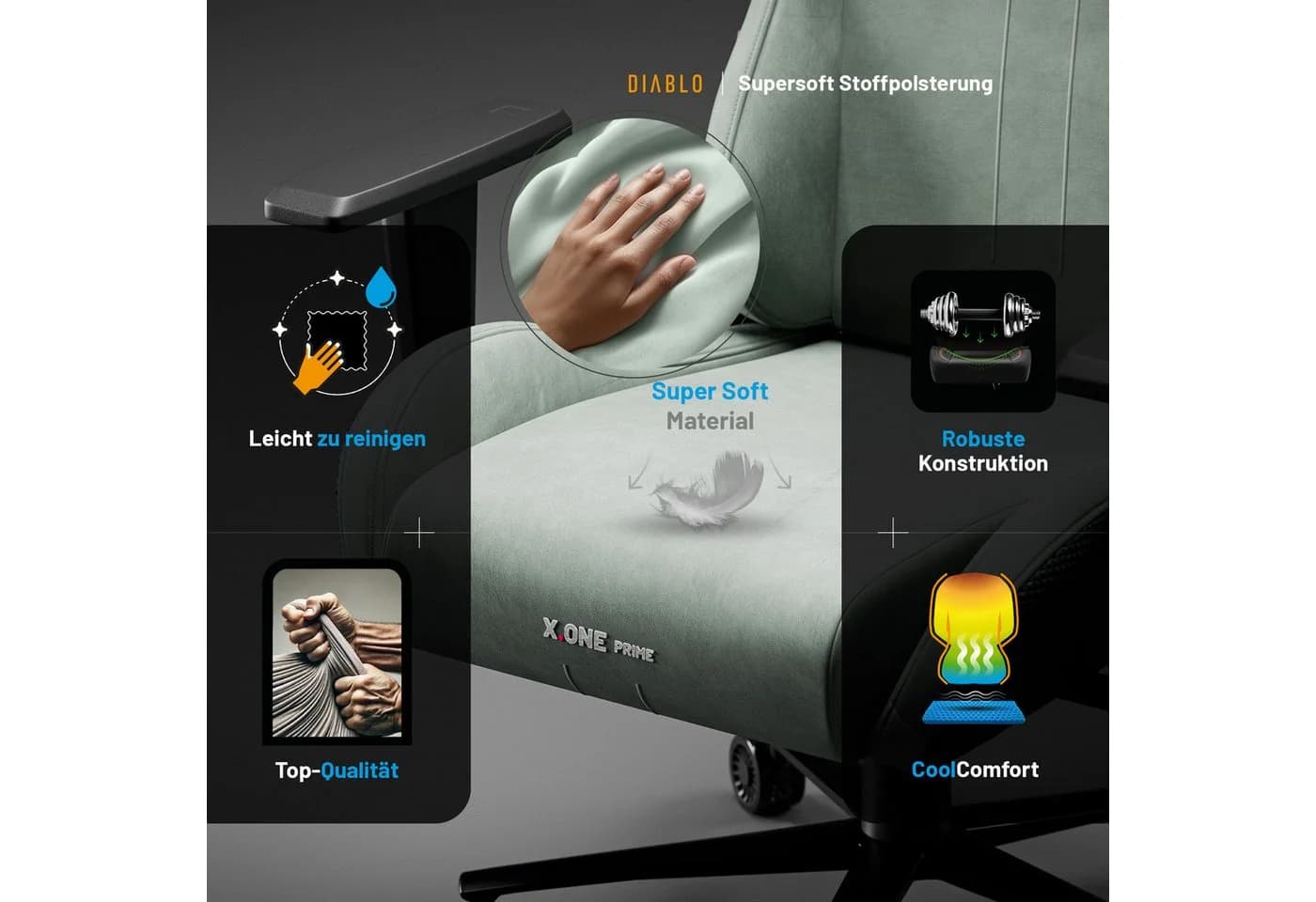 DIABLO CHAIRS Gaming-Stuhl X.One Prime Grün CoolComfort Metallbasis - Bild 5