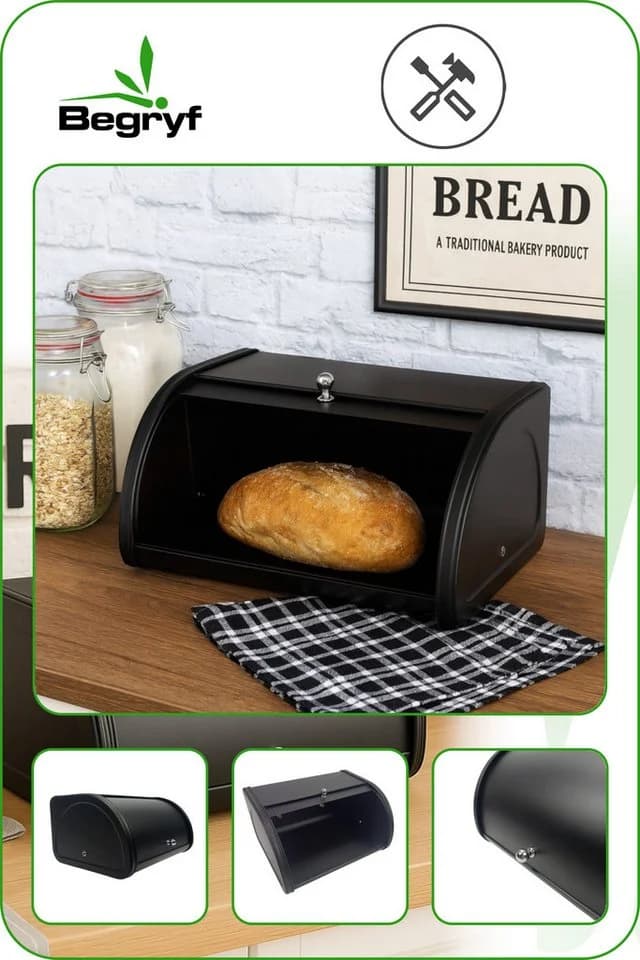 BEGRYF Brotkasten KH7Bk Schwarz Metall Rolldeckel