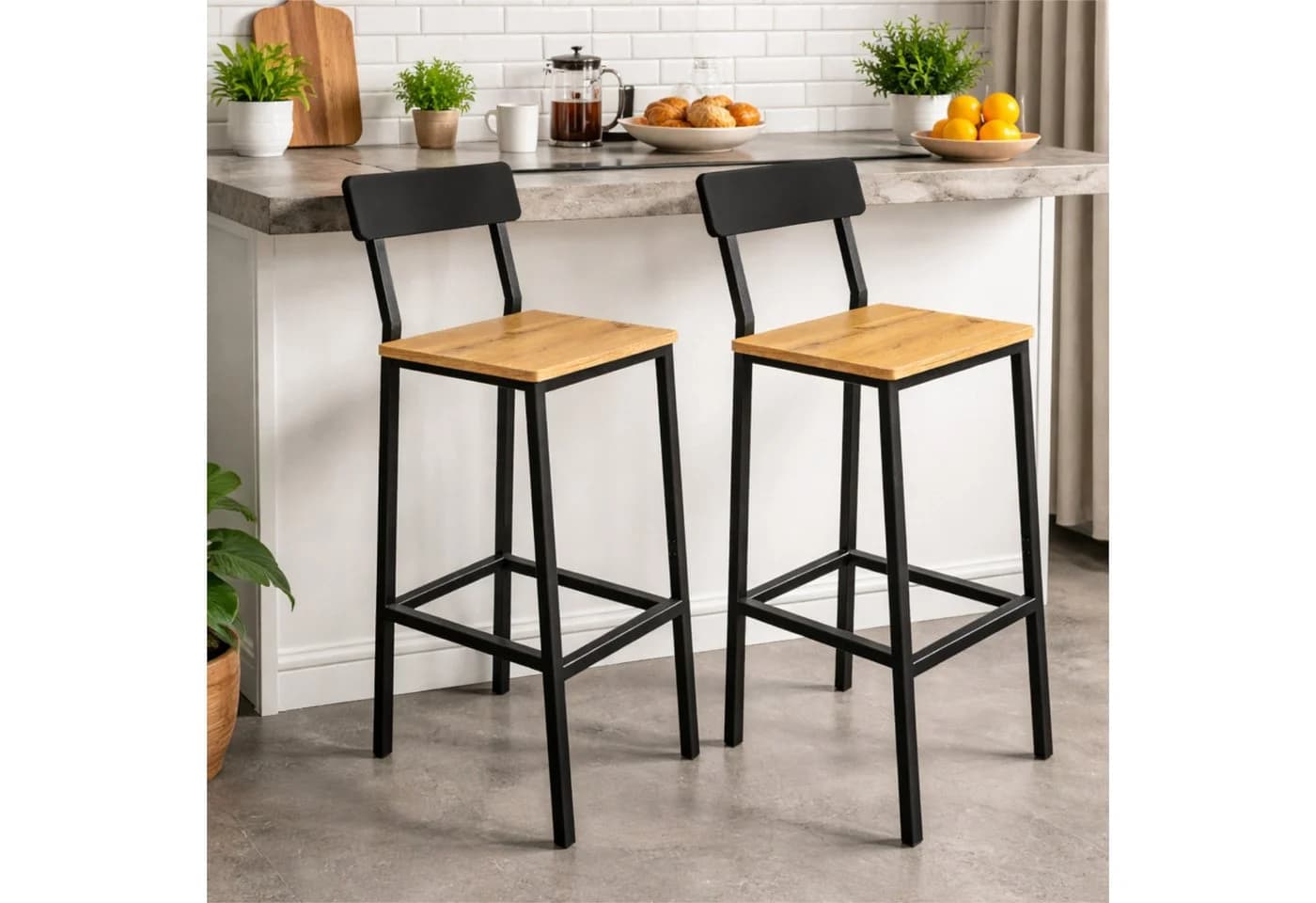 BEGRYF Barhocker 2er-Set mit Rückenlehne Schwarz Eichefarben - Bild 5