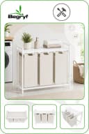 BEGRYF Wäschekorb mit 3 Fächern und Ablage Weiß Beige Bild 1