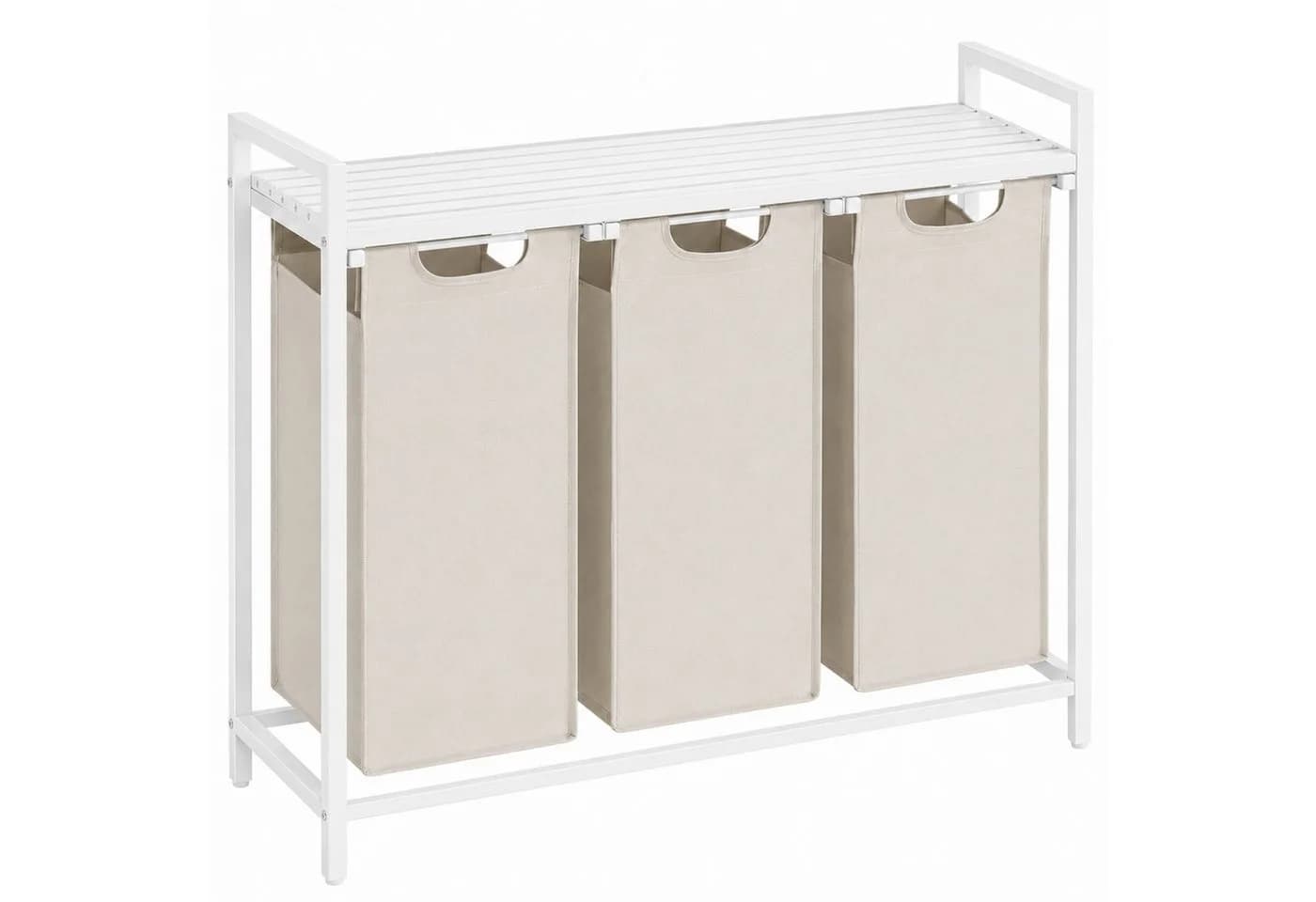BEGRYF Wäschekorb mit 3 Fächern und Ablage Weiß Beige - Bild 2