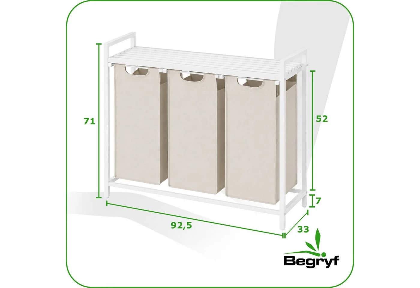 BEGRYF Wäschekorb mit 3 Fächern und Ablage Weiß Beige - Bild 3