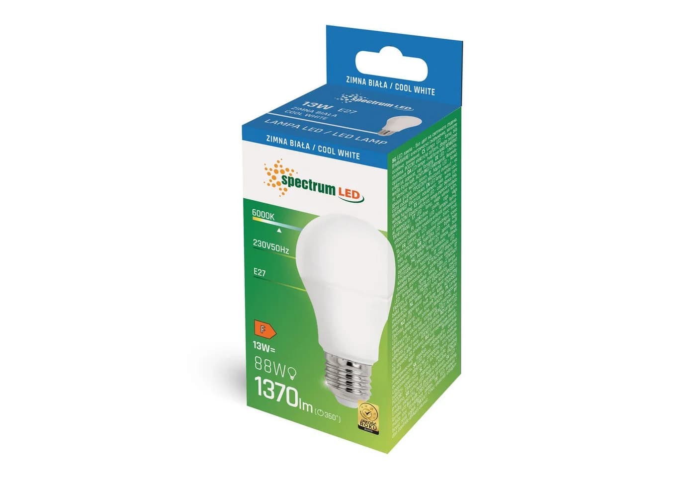 Spectrum LED-Leuchtmittel LED E27 A60 13W = 91W Birnenform 1370lm 220° 230V Kaltweiß 6000K