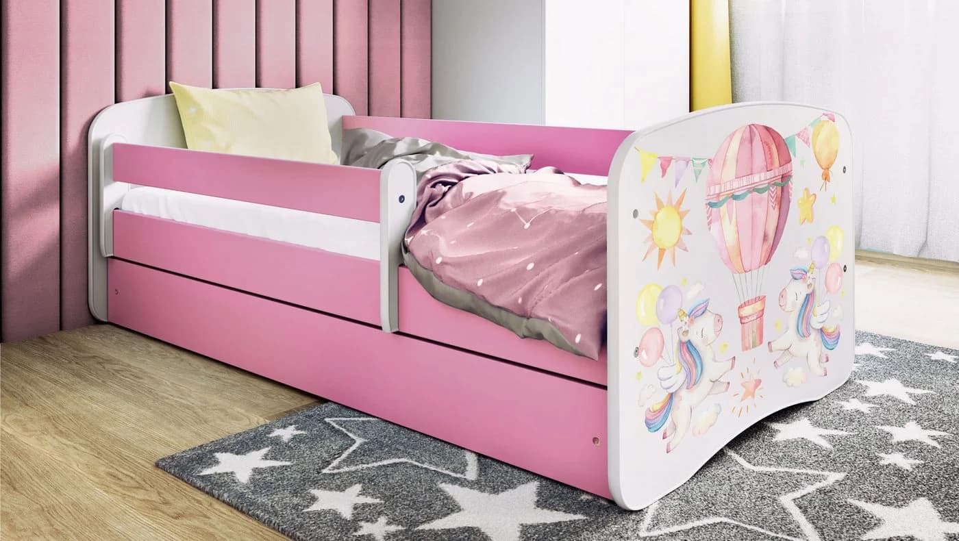 Raumhirsch Furniture Kinderbett Rosa mit Matratze, Schublade & Rausfallschutz
