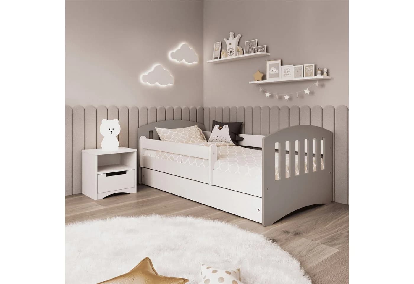 Raumhirsch Furniture Kinderbett Grau Komplettset mit Schublade