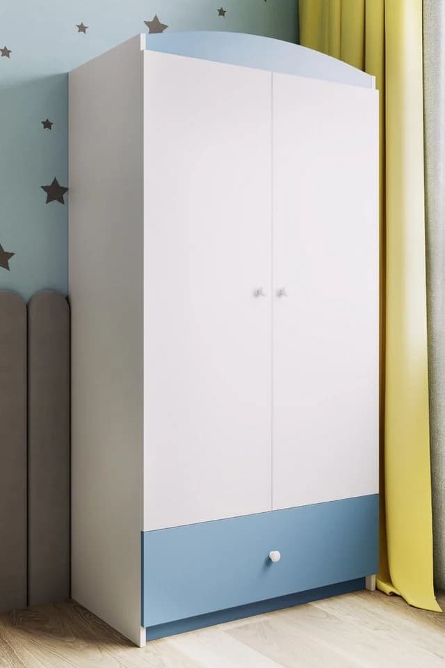 Raumhirsch Furniture Kinderkleiderschrank Blau mit Kleiderstange & 4 Fächern