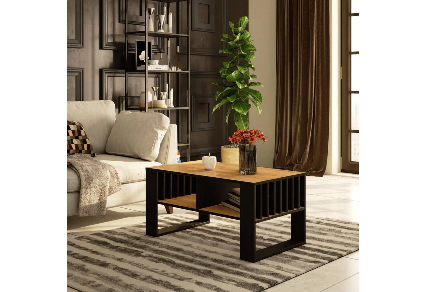 Raumhirsch Furniture Couchtisch Moderner Sofatisch Sonoma Eiche Schwarz - Bild 4