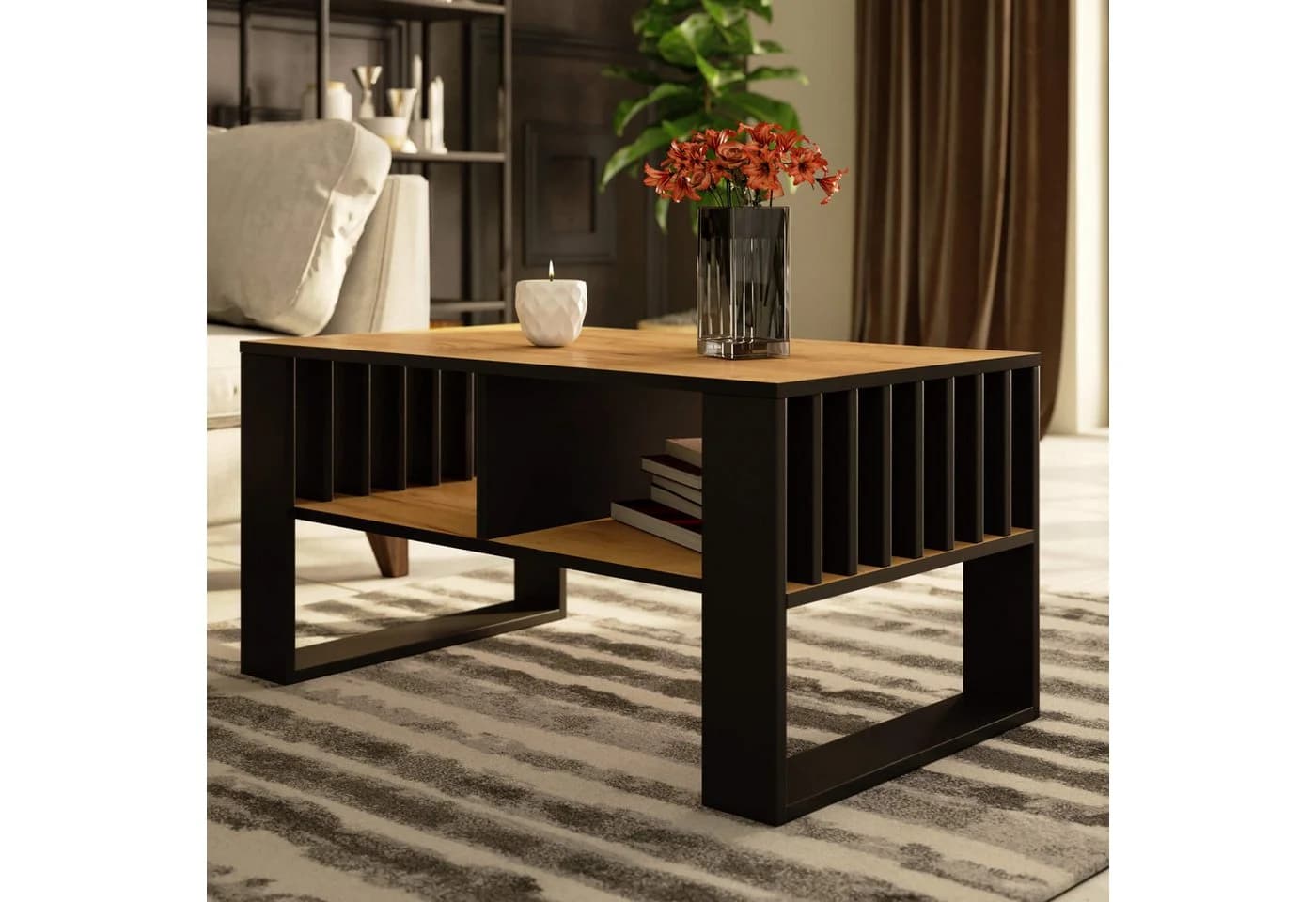 Raumhirsch Furniture Couchtisch Moderner Sofatisch Sonoma Eiche Schwarz - Bild 5