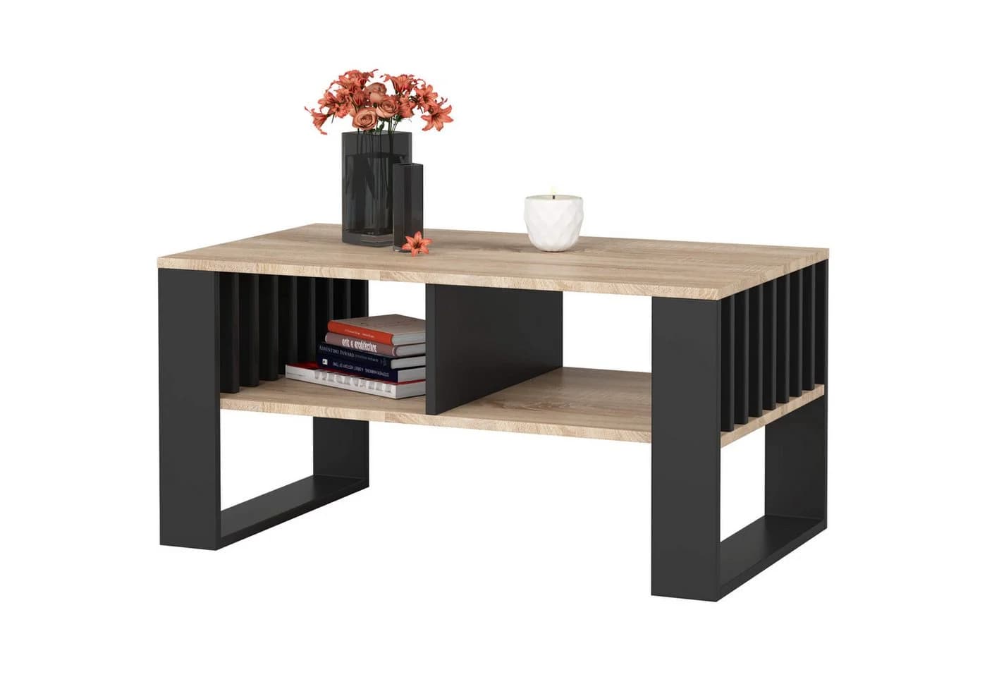 Raumhirsch Furniture Couchtisch Moderner Sofatisch Sonoma Eiche Schwarz