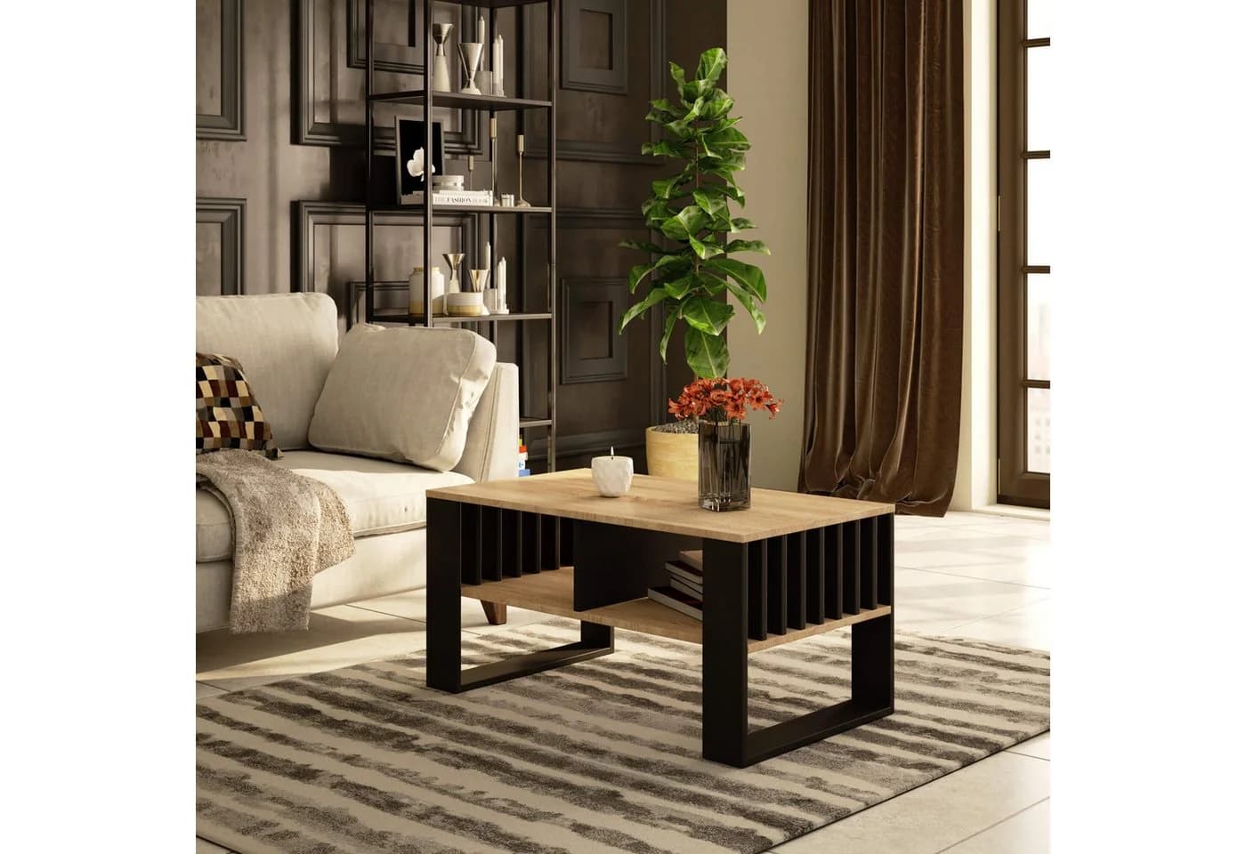 Raumhirsch Furniture Couchtisch Moderner Sofatisch Sonoma Eiche Schwarz - Bild 4