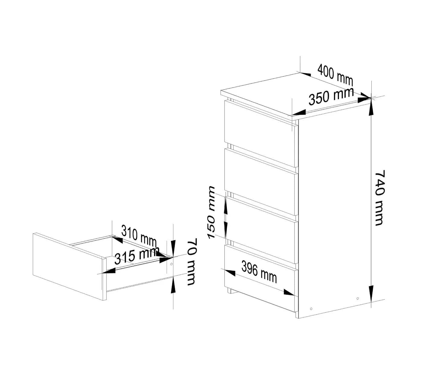 Raumhirsch Furniture Kommode 4 Schubladen 40 cm breit Holz Schrank - Bild 4