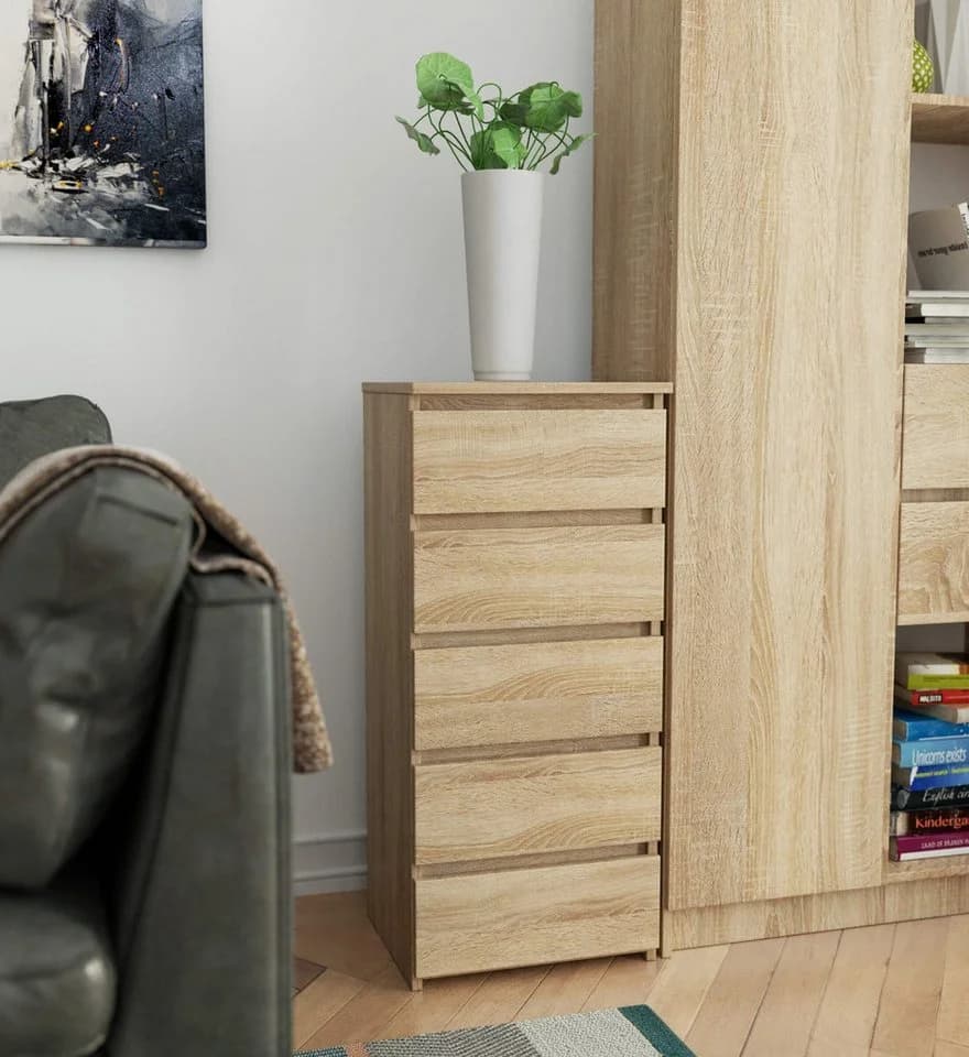 Raumhirsch Furniture Kommode 5 Schubladen 40 cm Eiche Sonoma