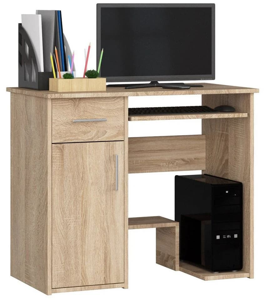 Raumhirsch Furniture Schreibtisch 90 cm Breite - Computertisch - Optimale Arbeitsfläche - Büro, Hochwertiges Laminat, Stauraum, elegante Silbergriffe, Selbstmontage