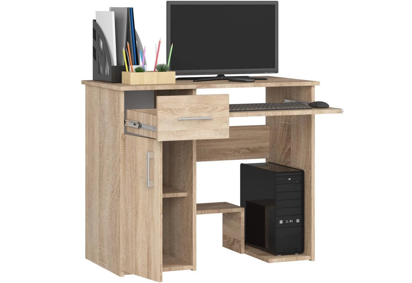 Raumhirsch Furniture Schreibtisch 90 cm Breite - Computertisch - Optimale Arbeitsfläche - Büro, Hochwertiges Laminat, Stauraum, elegante Silbergriffe, Selbstmontage - Bild 2