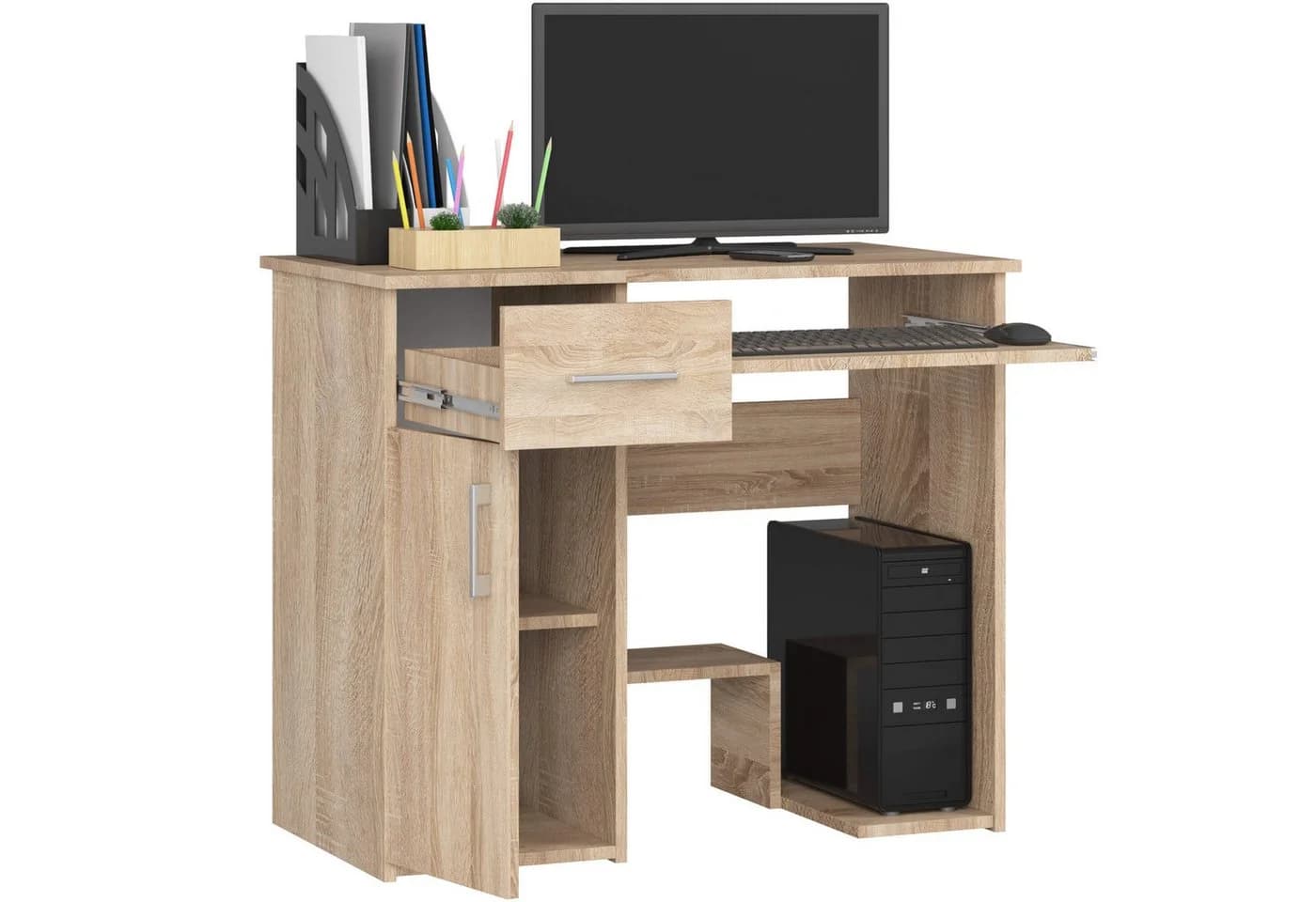 Raumhirsch Furniture Schreibtisch 90 cm Breite - Computertisch - Optimale Arbeitsfläche - Büro, Hochwertiges Laminat, Stauraum, elegante Silbergriffe, Selbstmontage - Bild 3