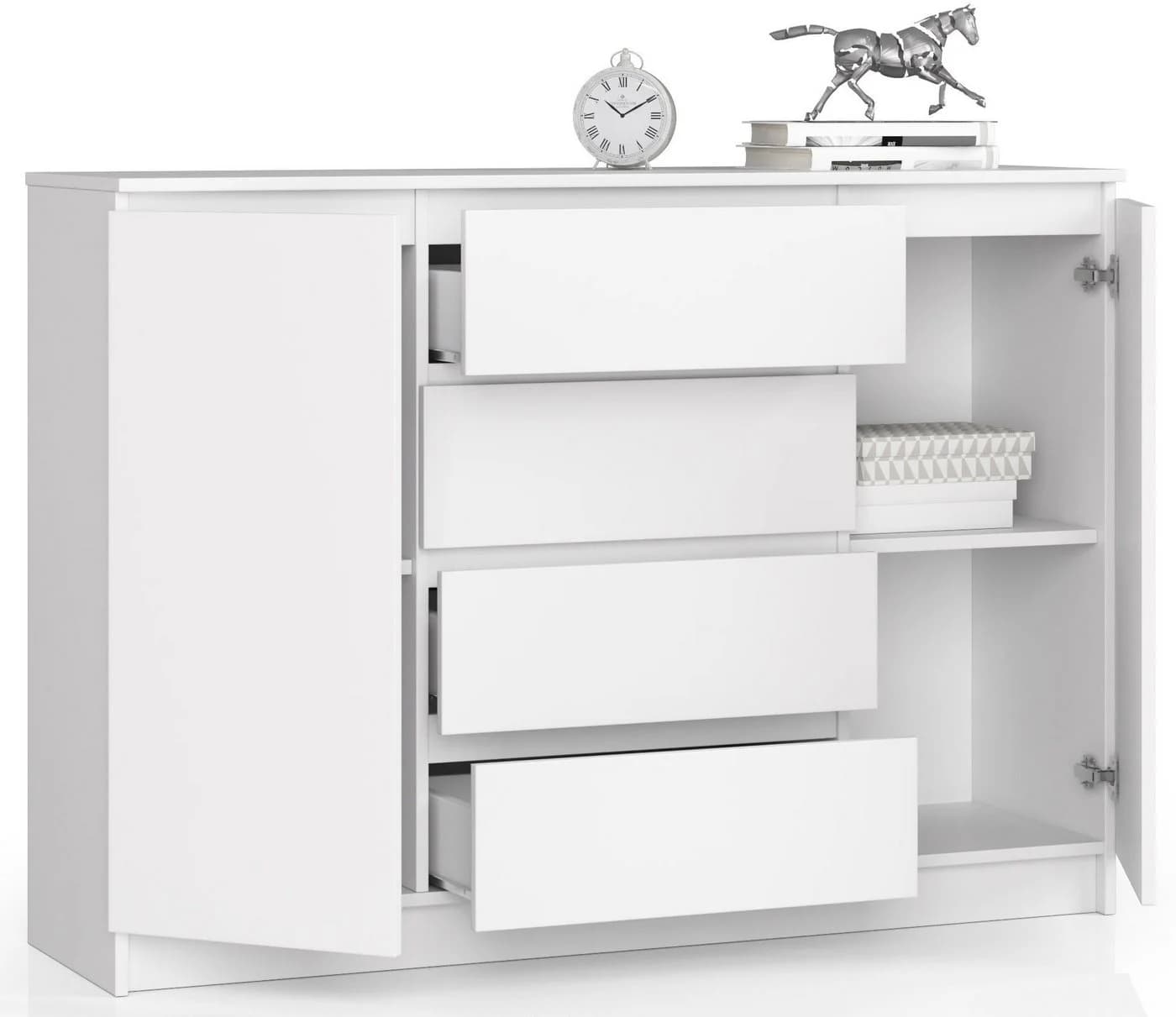 Raumhirsch Furniture Kommode mit 4 Schubladen, zwei Schranktüren, 138 cm breit Holz Schrank, Highboard / Kommode 138 cm, Sideboard Organizer für jeden Raum - Bild 3