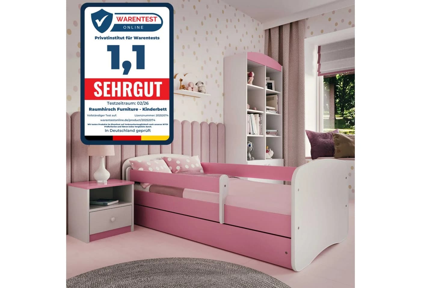Raumhirsch Furniture Kinderbett Babydream mit Schublade & Rausfallschutz Rosa - Bild 2