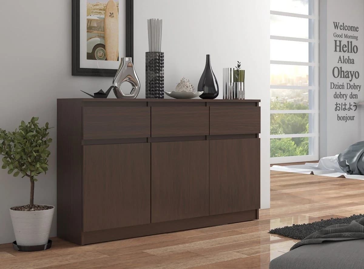 Raumhirsch Furniture Kommode 138 cm mit 3 Schubladen und Soft-Close Eiche Sonoma