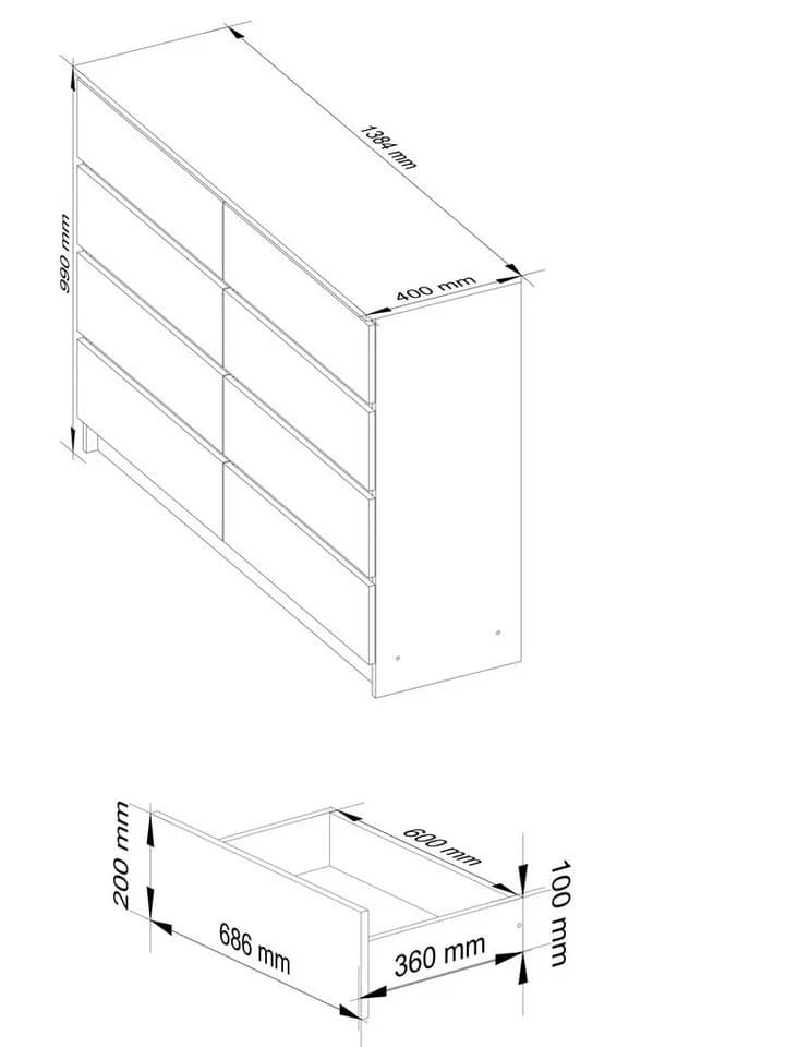 Raumhirsch Furniture Kommode 8 Schubladen 138 cm breit Holz - Bild 4