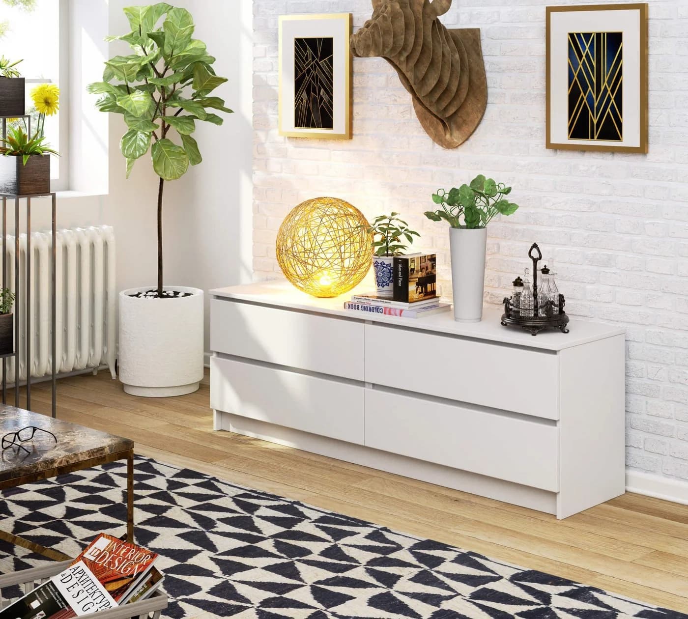 Raumhirsch Furniture Kommode 4 Schubladen 160 cm Weiß