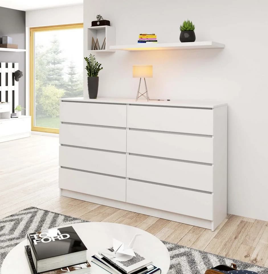 Raumhirsch Furniture Kommode 8 Schubladen 160 cm Weiß