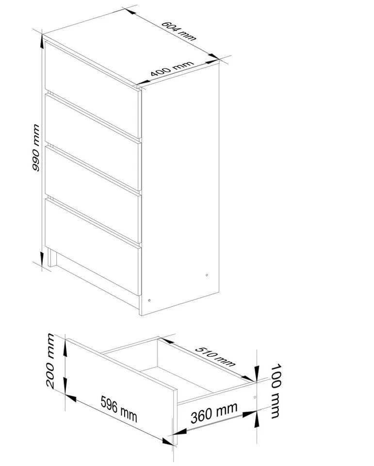 Raumhirsch Furniture Kommode 4 Schubladen 60 cm Holz Schrank - Bild 3