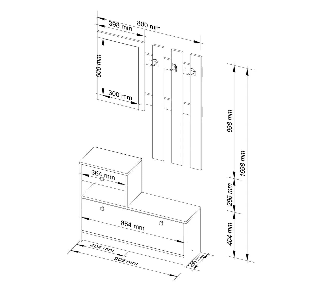 Raumhirsch Schuhschrank mit Spiegel und Garderobe Braun - Bild 3