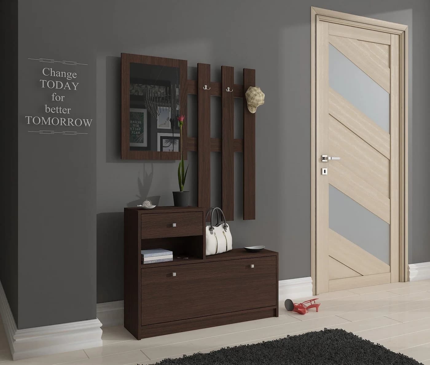 Raumhirsch Schuhschrank mit Spiegel und Garderobe Braun - Bild 5